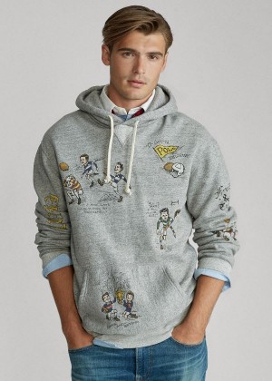 Bluza z Kapturem Ralph Lauren Fleece Graphic Hoodie Męskie Szare | KCEP7344