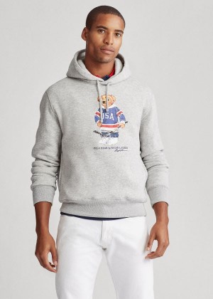 Bluza z Kapturem Ralph Lauren Hockey Bear Fleece Hoodie Męskie Szare | KKGE7781