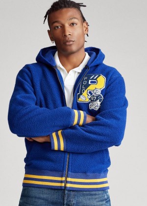 Bluza z Kapturem Ralph Lauren Letterman Hoodie Męskie Królewski Niebieski Niebieskie | DXJW6655