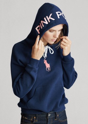 Bluza z Kapturem Ralph Lauren Pink Pony Fleece Hoodie Damskie Granatowe | AHOO9097