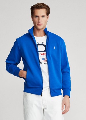 Bluzy Ralph Lauren Double-Knit Track Jacket Męskie Niebieskie Królewski Niebieski Czerwone | HULA7422