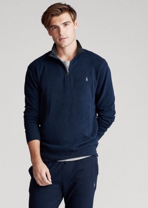 Bluzy Ralph Lauren Jersey Half-Zip Pullover Męskie Granatowe | TIYO2135