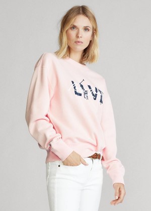 Bluzy Ralph Lauren Pink Pony Fleece Sweatshirt Damskie Różowe | FPVB4113