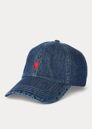 Czapki Ralph Lauren Denim Ball Cap Męskie Ciemny Niebieskie Niebieskie Czerwone | IYTG7412