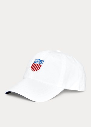 Czapki Ralph Lauren Polo Shield Cotton Twill Cap Męskie Białe Kolorowe | PWOW7521