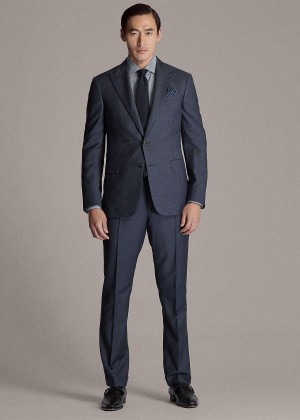 Garnitury Ralph Lauren Gregory Glen Plaid Wool Suit Męskie Granatowe Czarne | IIYQ4831