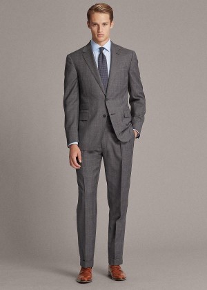 Garnitury Ralph Lauren Gregory Glen Plaid Wool Suit Męskie Szare Niebieskie | ZBXW8179