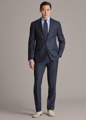 Garnitury Ralph Lauren Gregory Handmade Wool Suit Męskie Granatowe | ZTMH9638