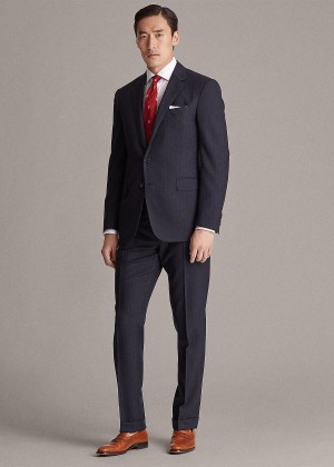 Garnitury Ralph Lauren Gregory Pinstripe Wool Suit Męskie Granatowe Kremowe | RLEM3238