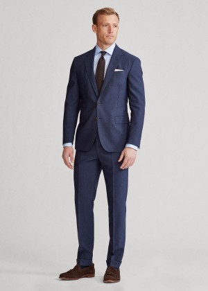 Garnitury Ralph Lauren Polo Pin Dot Wool Suit Męskie Granatowe Niebieskie | EZHR2823