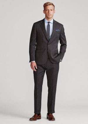 Garnitury Ralph Lauren Polo Pin Dot Wool Twill Suit Męskie Czarne Szare | CZAX5289