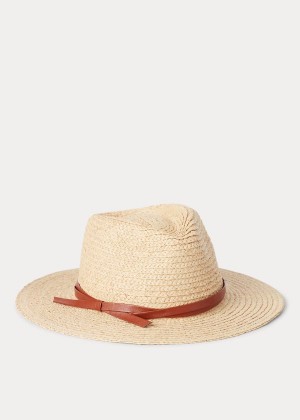 Gloves & Hats Ralph Lauren Belted Raffia Fedora Damskie Brązowe | NLUI1156