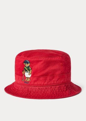 Gloves & Hats Ralph Lauren Polo Bear Chino Bucket Hat Męskie Czerwone | PZIF0915