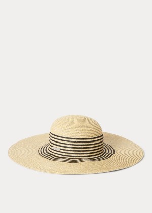 Gloves & Hats Ralph Lauren Striped Paper Sun Hat Damskie Beżowe Czarne | EOYD9637