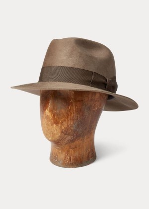 Gloves & Hats Ralph Lauren Wool Felt Fedora Męskie Khaki | UNKJ9405