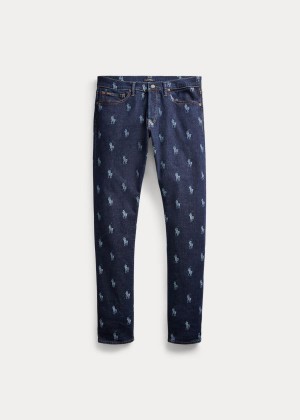 Jeansy Ralph Lauren Sullivan Slim Embroidered Jean Męskie Granatowe Kolorowe | KCRT0607