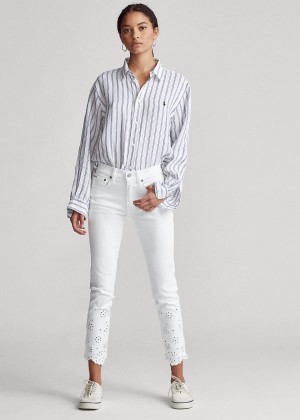 Jeansy Ralph Lauren Tompkins Skinny Crop Jean Damskie Białe | UHUW7630