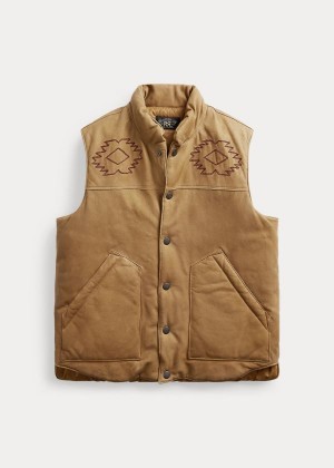 Kamizelka Ralph Lauren Hand-Embroidered Leather Vest Męskie Brązowe | TQCA9458