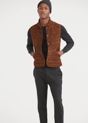 Kamizelka Ralph Lauren Quilted Suede Vest Męskie Brązowe | NNVL5371