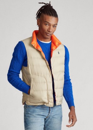 Kamizelka Ralph Lauren Reversible Down Vest Męskie Khaki Pomarańczowe | JXEL5401