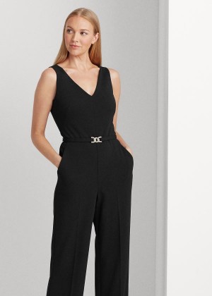 Kombinezony Długi Ralph Lauren Belted Jersey Jumpsuit Damskie Czarne | FESU8716