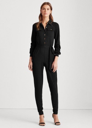 Kombinezony Długi Ralph Lauren Buttoned Jersey Jumpsuit Damskie Czarne | UDPF3639