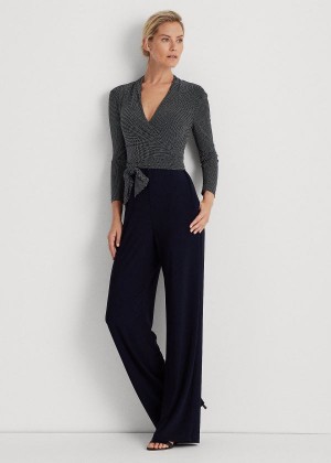 Kombinezony Długi Ralph Lauren Color-Blocked Belted Jumpsuit Damskie Głęboka Granatowe Kremowe | FPJS7225