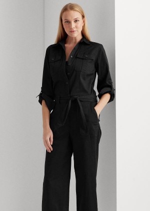 Kombinezony Długi Ralph Lauren Cotton Twill Jumpsuit Damskie Czarne | OZWD7130