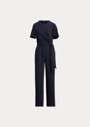 Kombinezony Długi Ralph Lauren Ruffled Crepe Jumpsuit Damskie Granatowe | LNCA3300