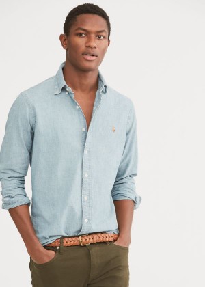 Koszule Ralph Lauren Classic Fit Chambray Shirt Męskie Głęboka Niebieskie | CUXQ3613