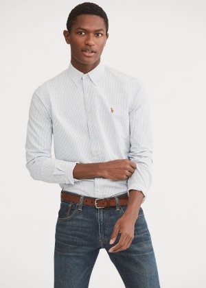 Koszule Ralph Lauren Classic Fit Cotton Shirt Męskie Niebieskie Białe | RHUT2988