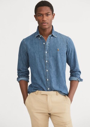 Koszule Ralph Lauren Classic Fit Denim Shirt Męskie Niebieskie | JRKT7346