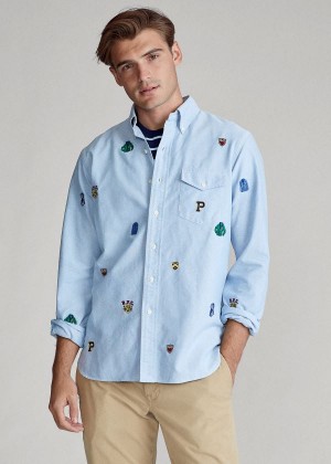 Koszule Ralph Lauren Classic Fit Embroidered Shirt Męskie Niebieskie | IHBX6973