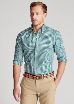 Koszule Ralph Lauren Classic Fit Gingham Shirt Męskie Zielone Białe | NOOL7510