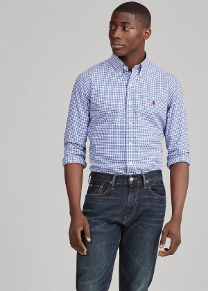 Koszule Ralph Lauren Classic Fit Gingham Shirt Męskie Królewski Niebieski Niebieskie Białe | TJUC8014