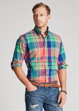 Koszule Ralph Lauren Classic Fit Madras Shirt Męskie Niebieskie Czerwone Kolorowe | VBBK2695