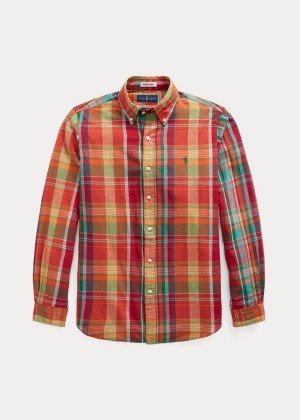 Koszule Ralph Lauren Classic Fit Madras Shirt Męskie Pomarańczowe Czerwone Kolorowe | QMSO1003