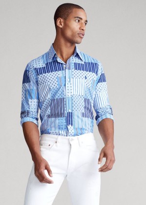 Koszule Ralph Lauren Classic Fit Patchwork Shirt Męskie Niebieskie Kolorowe | CTWA2091