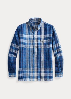 Koszule Ralph Lauren Classic Fit Plaid Linen Shirt Męskie Niebieskie Kolorowe | WJCX9491