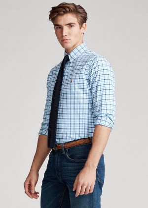 Koszule Ralph Lauren Classic Fit Plaid Oxford Shirt Męskie Niebieskie Turkusowe Kolorowe | WYWT1255