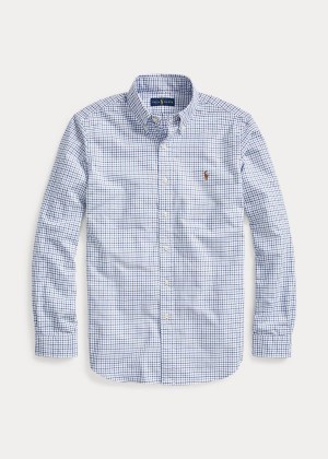 Koszule Ralph Lauren Classic Fit Plaid Oxford Shirt Męskie Niebieskie Białe Kolorowe | UQVF4350