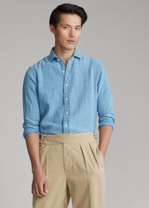 Koszule Ralph Lauren Classic Fit Print Linen Shirt Męskie Niebieskie Niebieskie | IPOU6411