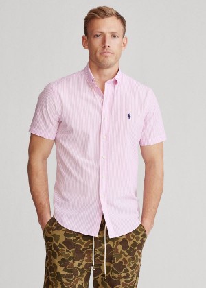 Koszule Ralph Lauren Classic Fit Seersucker Shirt Męskie Różowe Białe | WFMA3953