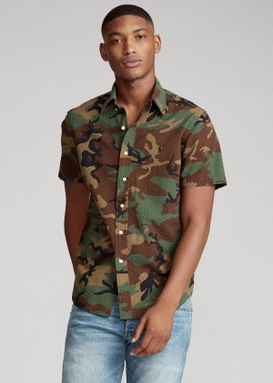 Koszule Ralph Lauren Classic Fit Seersucker Shirt Męskie Camo | STQW4695