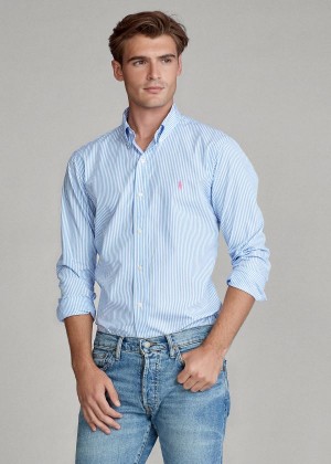 Koszule Ralph Lauren Classic Fit Striped Shirt Męskie Głęboka Niebieskie Białe | TMJC0867