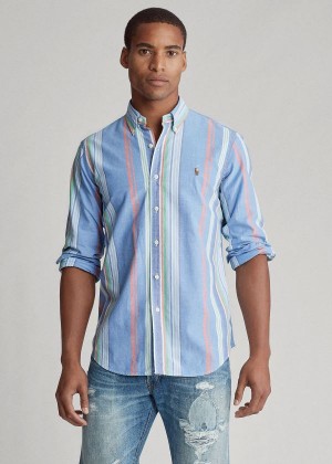 Koszule Ralph Lauren Classic Fit Striped Shirt Męskie Niebieskie Czerwone Kolorowe | TXNK8753