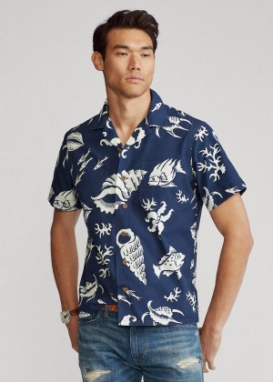 Koszule Ralph Lauren Classic Fit Tropical Shirt Męskie Granatowe Białe | JLHV9112