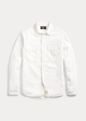 Koszule Ralph Lauren Cotton-Linen Dobby Workshirt Męskie Białe | JILN8824