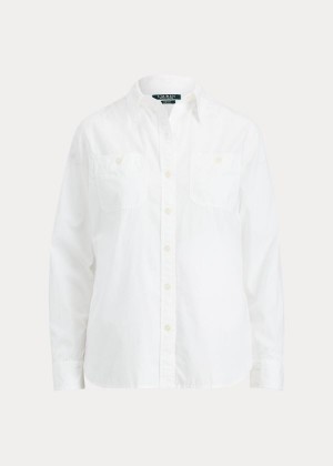 Koszule Ralph Lauren Cotton Broadcloth Shirt Damskie Białe | TJXK6644