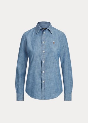 Koszule Ralph Lauren Cotton Chambray Shirt Damskie Indygo | CXLL0654